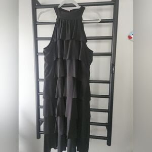 Susan Lawrence Black Tiered Ruffle Maxi Dress